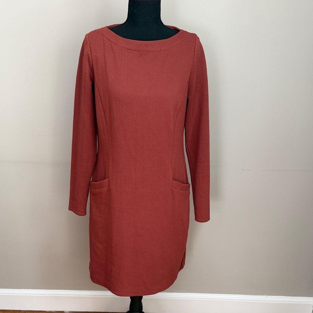 Boden Rust Textured Knit Dress Pockets Size 6 Classic Shift